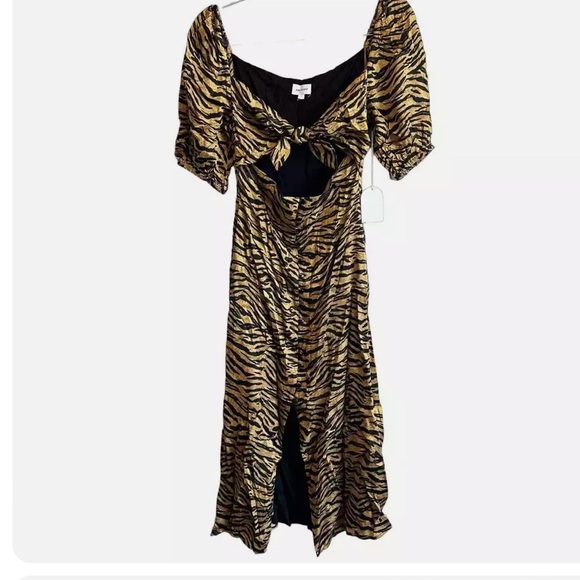 Song of Style Revolve Everly Tiger Multi Button/Tie Front Cutout Dress NWOT S - Picture 6 of 15